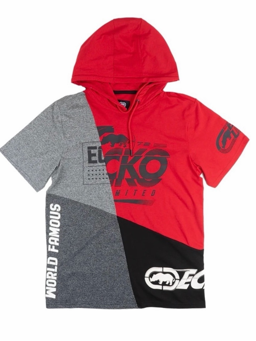 Ecko Unlimited Red, Gray & Black Colorblock Hooded Tee for Kids
